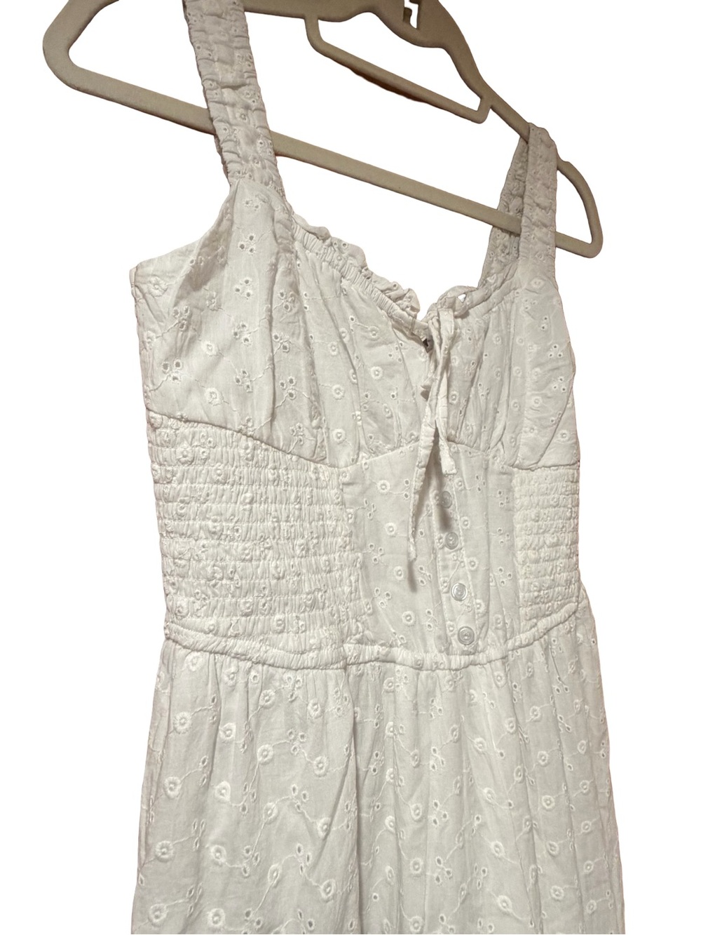 White Eyelet Smocked Maxi Dress M NWT - Picture 7 of 12
